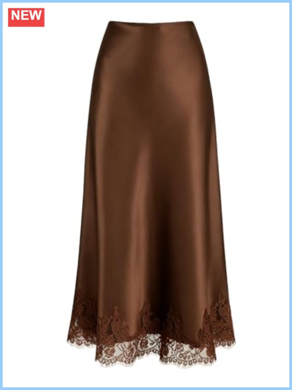 Lace Trim Satin High Waisted Midi Skirt A-Line Long Skirt for Women